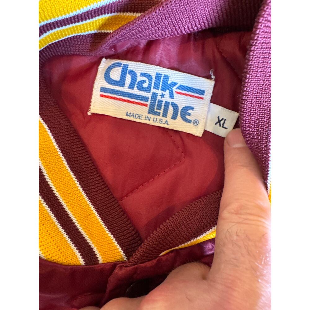 VTG NFL Washington Redskins Chalkline XL Maroon Satin Button Snap Bomber Jacket - Picture 2 of 8